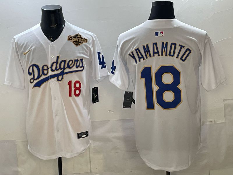 Men Los Angeles Dodgers #18 Yamamoto White blue Game 2026 Nike MLB Jersey 008